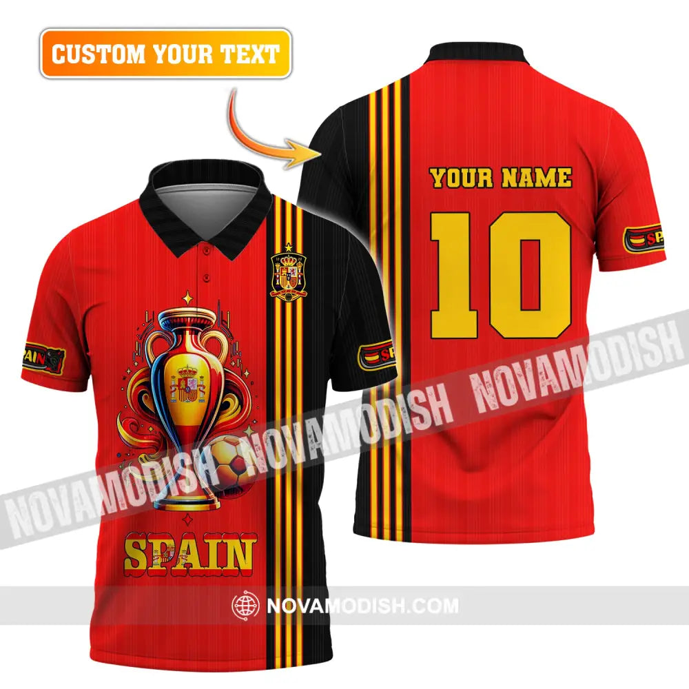 Unisex Shirt Custom Name And Number Euro 2024 Football Spain Polo Hoodie Long Sleeve T-Shirt