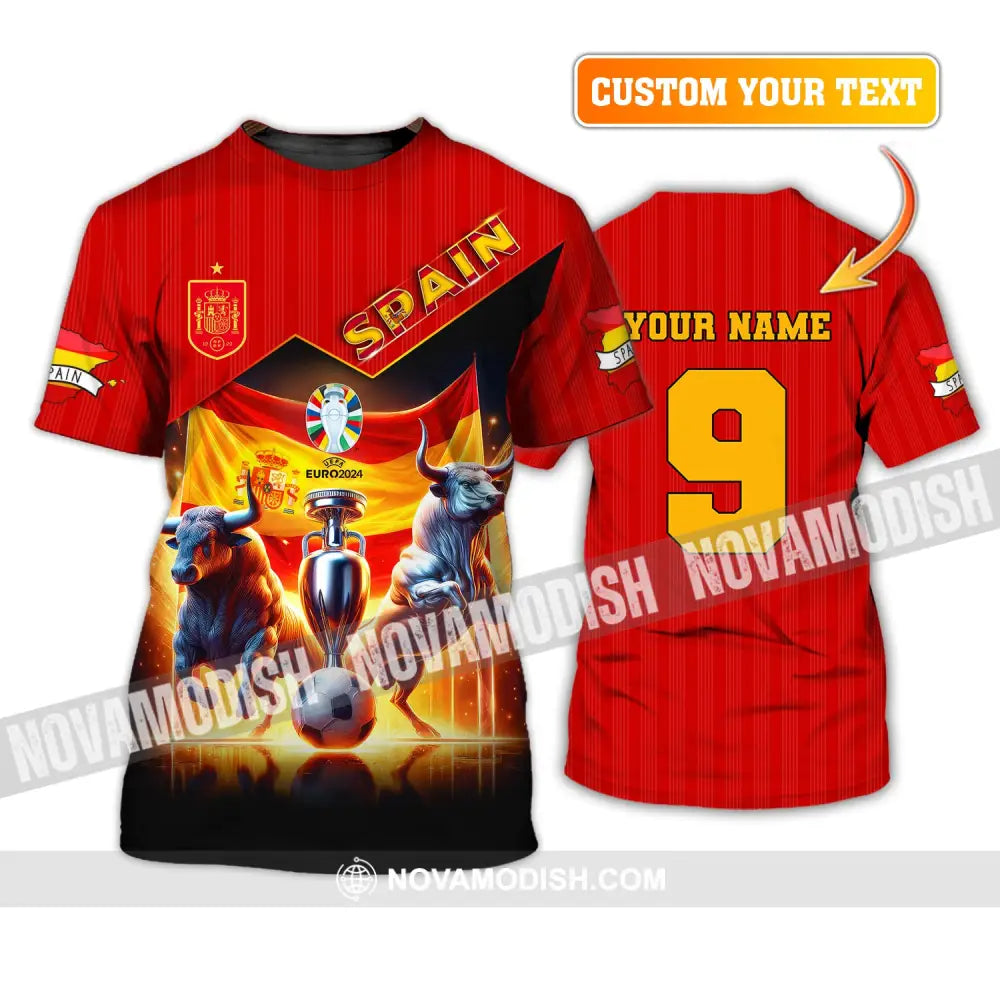 Unisex Shirt Custom Name And Number Euro 2024 Football Spain Polo Hoodie Long Sleeve T-Shirt