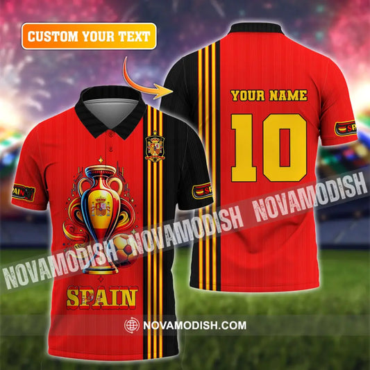 Unisex Shirt Custom Name And Number Euro 2024 Football Spain Polo Hoodie Long Sleeve T-Shirt