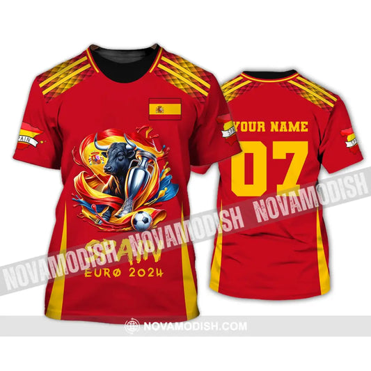 Unisex Shirt Custom Name And Number Euro 2024 Football Spain Polo Hoodie Long Sleeve T-Shirt / S