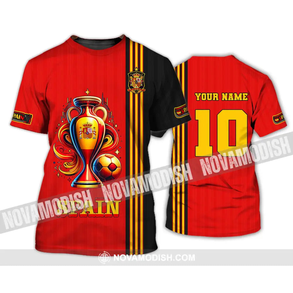 Unisex Shirt Custom Name And Number Euro 2024 Football Spain Polo Hoodie Long Sleeve T-Shirt / S