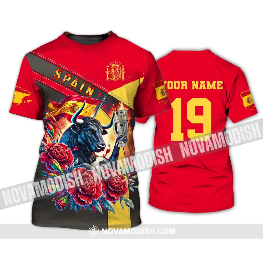 Unisex Shirt Custom Name And Number Euro 2024 Football Spain Polo Hoodie Long Sleeve T-Shirt / S