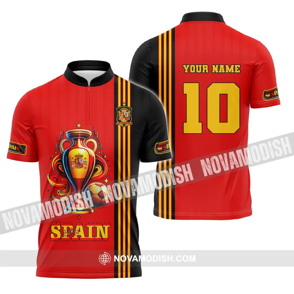 Unisex Shirt Custom Name And Number Euro 2024 Football Spain Polo Hoodie Long Sleeve Zipper / S