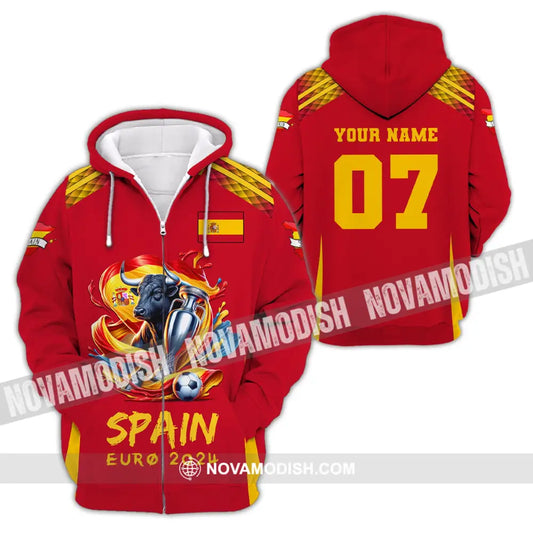 Unisex Shirt Custom Name And Number Euro 2024 Football Spain Polo Hoodie Long Sleeve Zipper / S