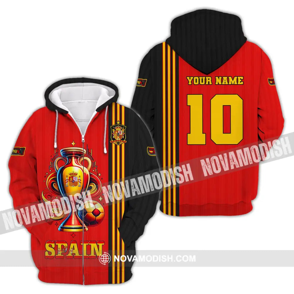 Unisex Shirt Custom Name And Number Euro 2024 Football Spain Polo Hoodie Long Sleeve Zipper / S