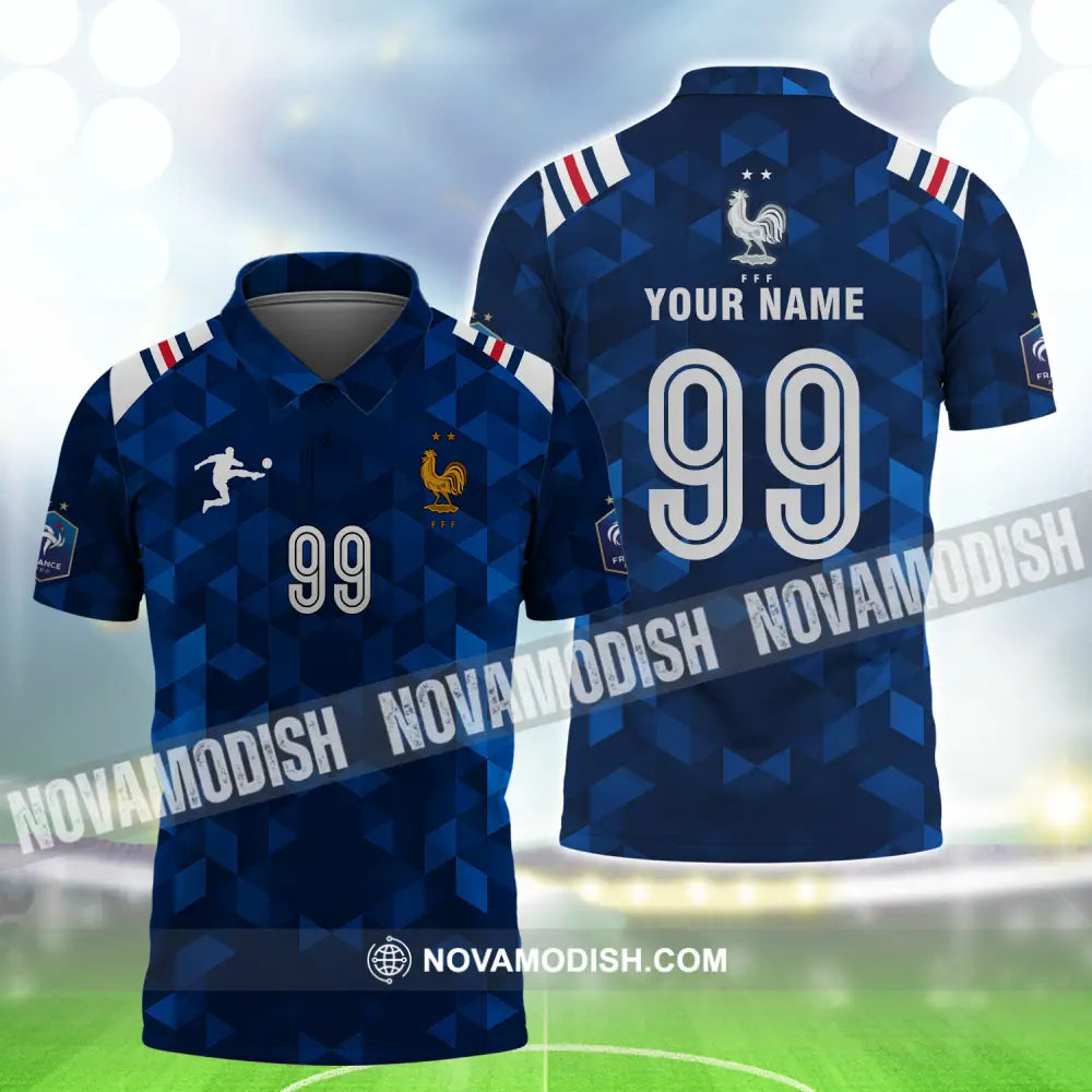 Unisex Shirt - Custom Name And Number Shirt Euro 2024 France FFF National Team Blue Shirt Polo Shirt / S T-shirt