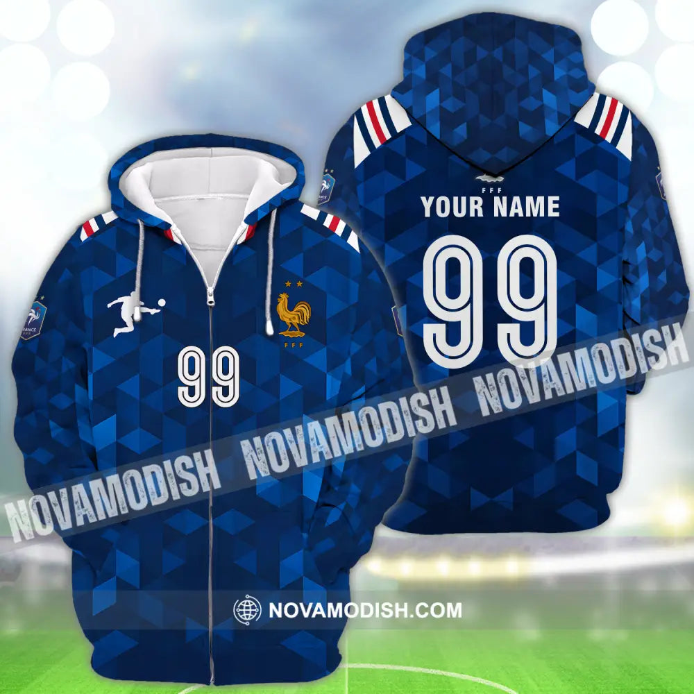 Unisex Shirt - Custom Name And Number Shirt Euro 2024 France FFF National Team Blue Shirt Zipper Hoodie / S T-shirt