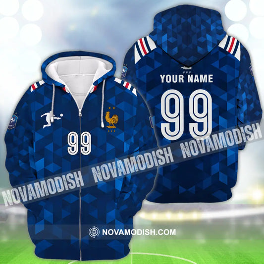 Unisex Shirt - Custom Name And Number Shirt Euro 2024 France FFF National Team Blue Shirt Zipper Hoodie / S T-shirt