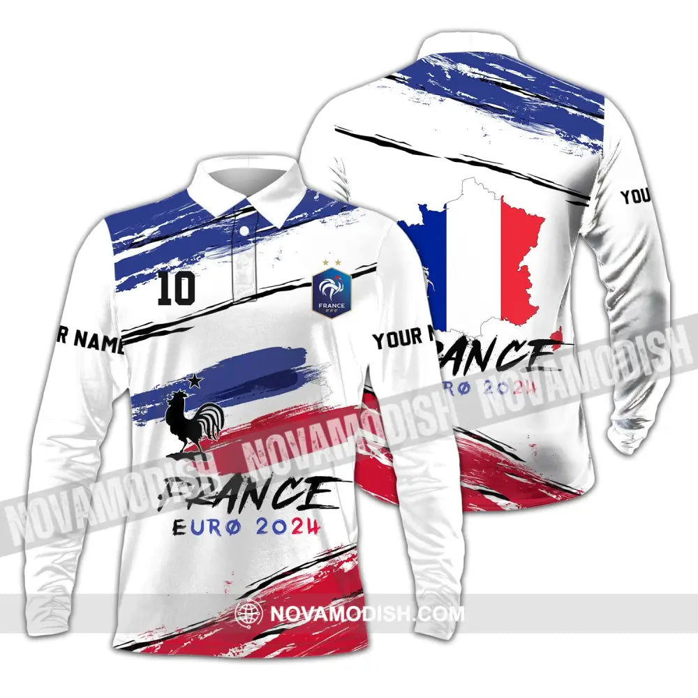 Unisex Shirt - Custom Name And Number Shirt Euro 2024 France Long Sleeve Polo / S T-shirt