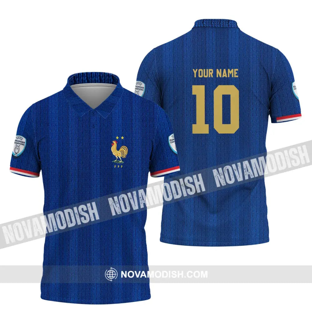 Unisex Shirt - Custom Name And Number Euro 2024 France National Team Blue Shirt Polo Shirt / S T-shirt