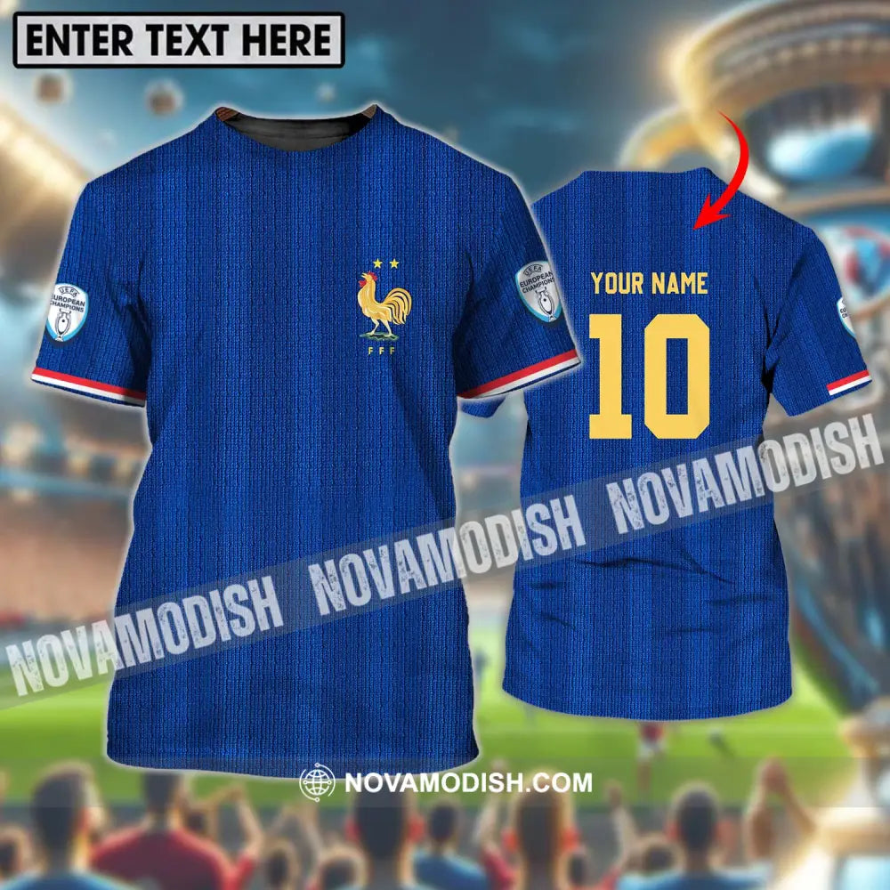 Unisex Shirt - Custom Name And Number Euro 2024 France National Team Blue Shirt T-shirt