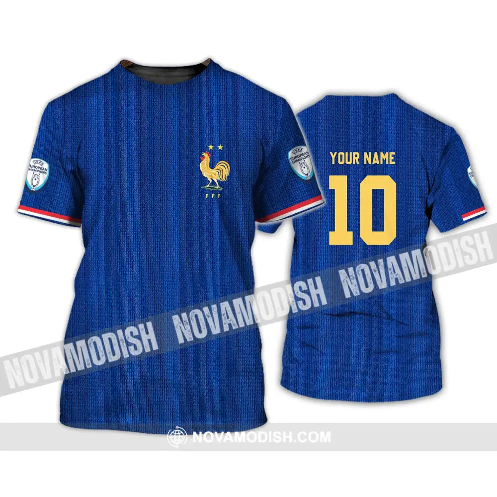 Unisex Shirt - Custom Name And Number Euro 2024 France National Team Blue Shirt T-Shirt / S T-shirt