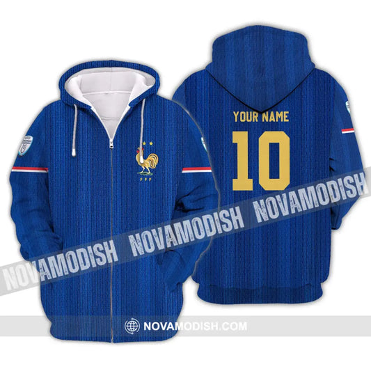 Unisex Shirt - Custom Name And Number Euro 2024 France National Team Blue Shirt Zipper Hoodie / S T-shirt