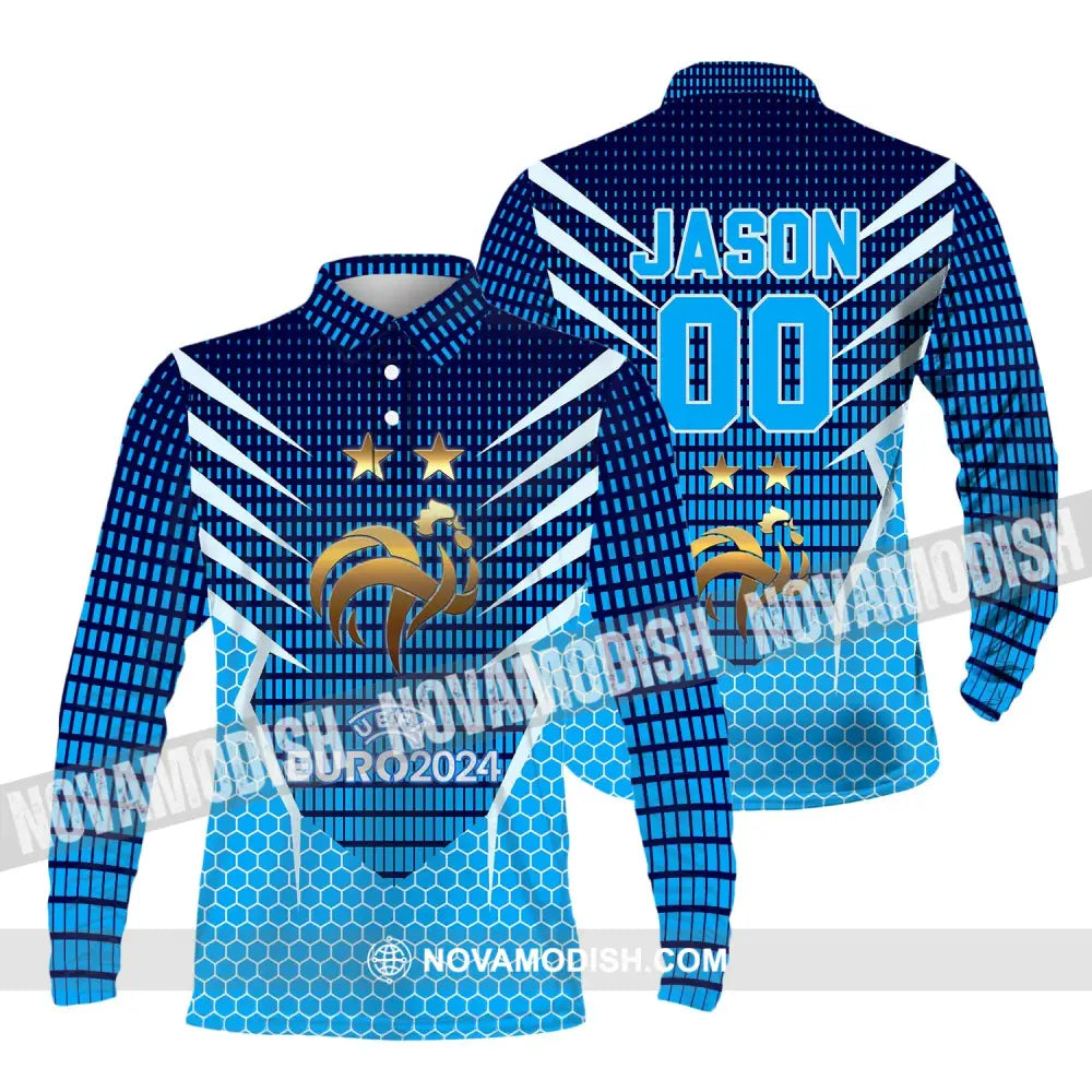 Unisex Shirt - Custom Name And Number Shirt Euro 2024 Shirt France National Team Golden Chicken Long Sleeve Polo / S
