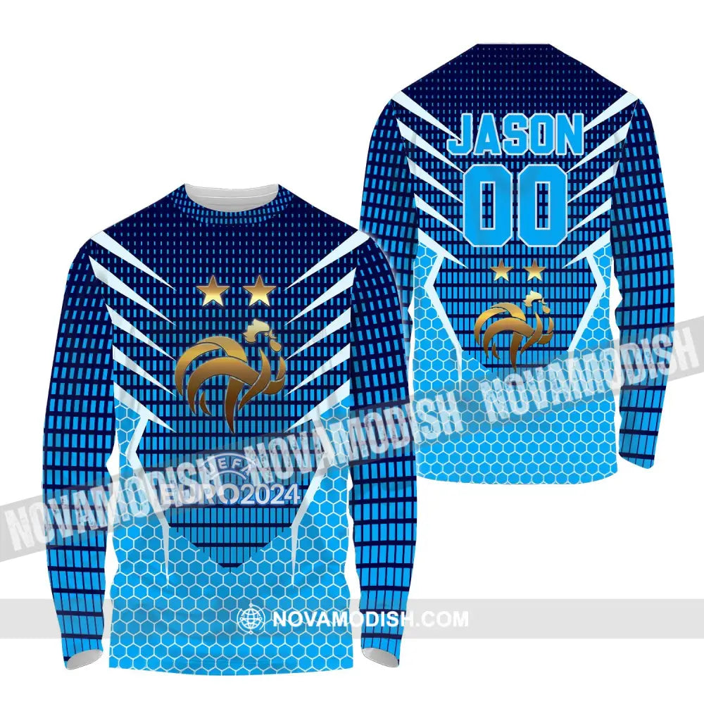 Unisex Shirt - Custom Name And Number Shirt Euro 2024 Shirt France National Team Golden Chicken Long Sleeve Shirt / S