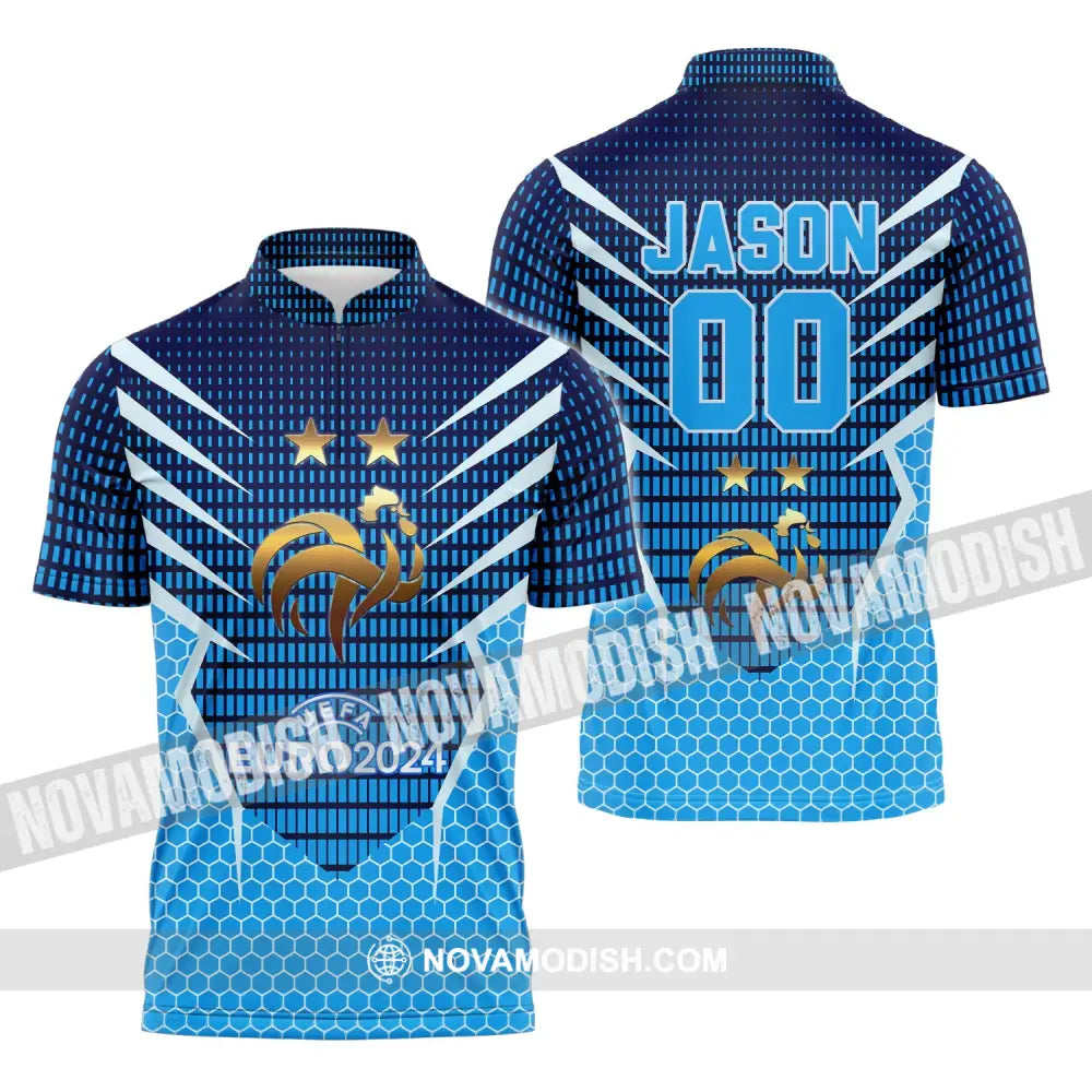 Unisex Shirt - Custom Name And Number Shirt Euro 2024 Shirt France National Team Golden Chicken Zipper Polo Shirt / S