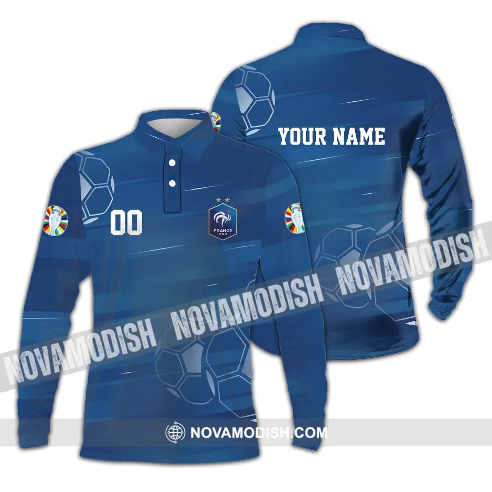 Unisex Shirt - Custom Name And Number Euro 2024 Shirt France National Team Long Sleeve Polo / S T-shirt