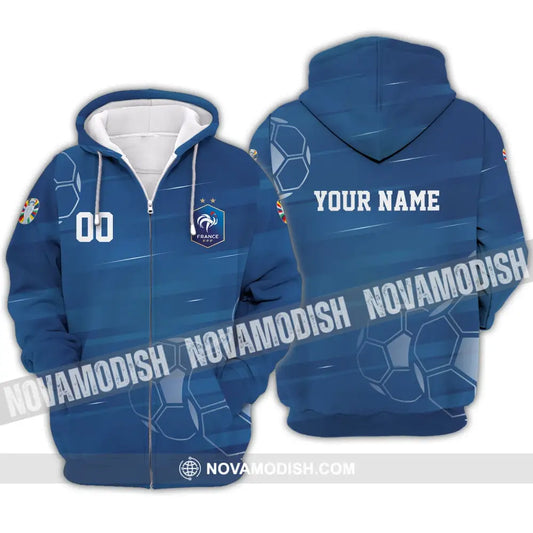 Unisex Shirt - Custom Name And Number Euro 2024 Shirt France National Team Zipper Hoodie / S T-shirt