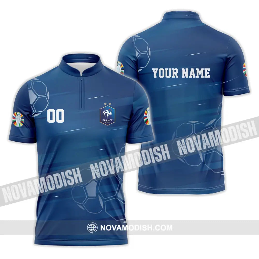 Unisex Shirt - Custom Name And Number Euro 2024 Shirt France National Team Zipper Polo Shirt / S T-shirt