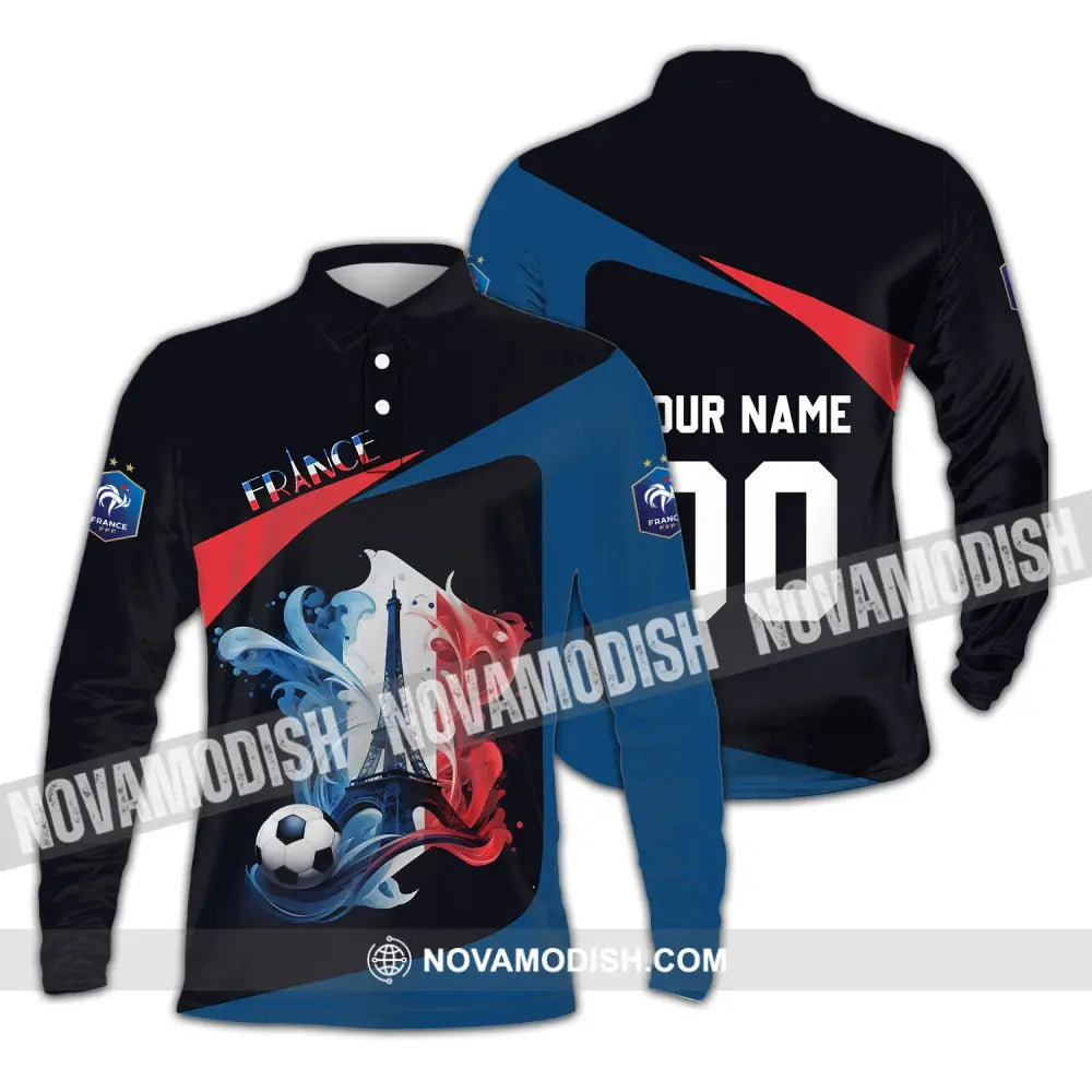 Unisex Shirt - Custom Name And Number Euro 2024 Shirt France Team Shirt Long Sleeve Polo / S T-shirt
