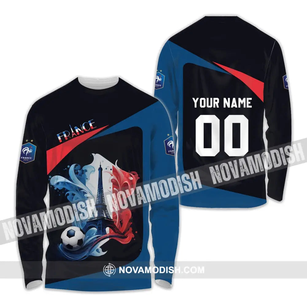 Unisex Shirt - Custom Name And Number Euro 2024 Shirt France Team Shirt Long Sleeve Shirt / S T-shirt