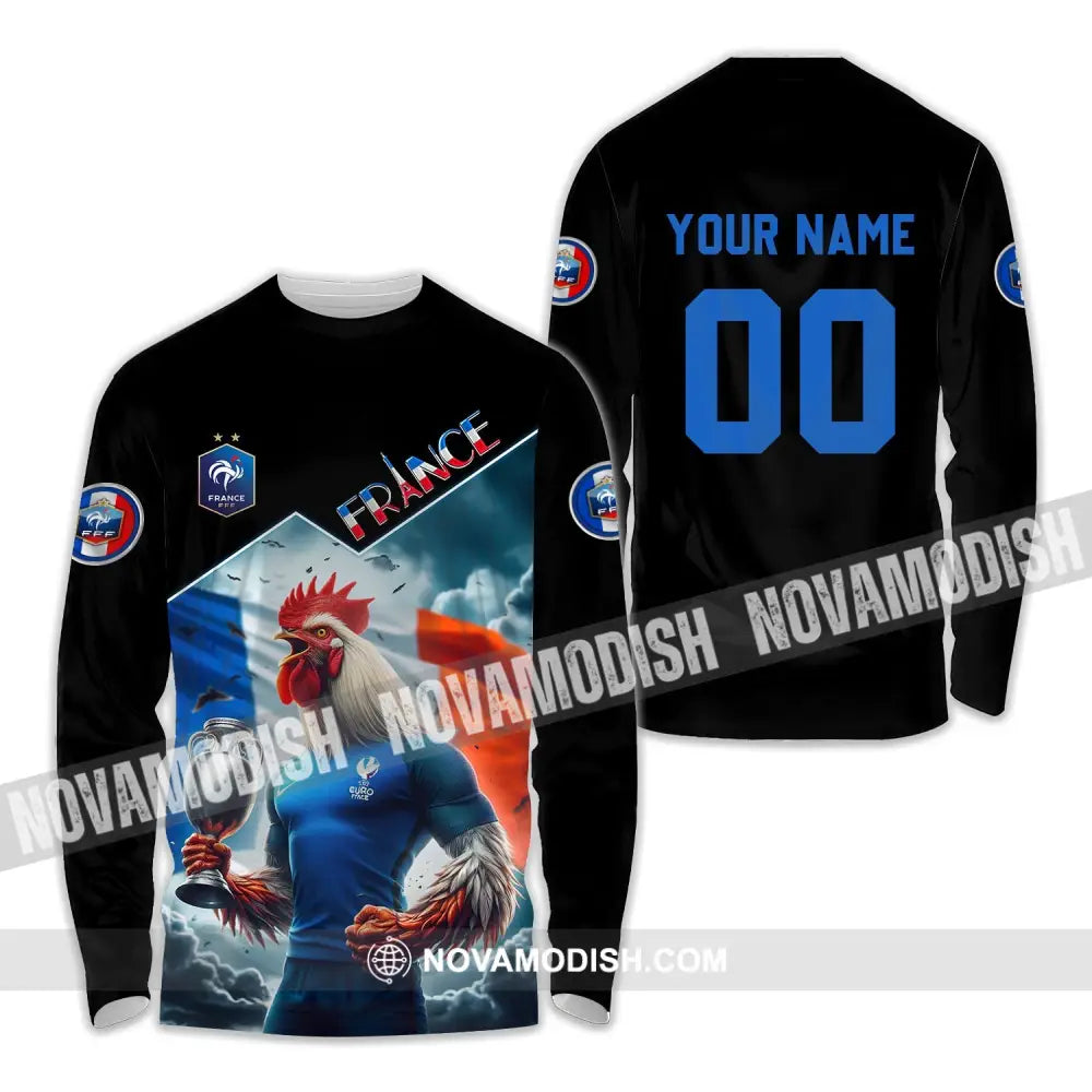 Unisex Shirt - Custom Name And Number Euro 2024 French Chicken Shirt Long Sleeve Shirt / S T-shirt