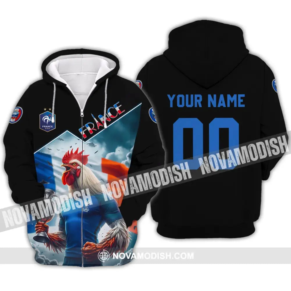 Unisex Shirt - Custom Name And Number Euro 2024 French Chicken Shirt Zipper Hoodie / S T-shirt