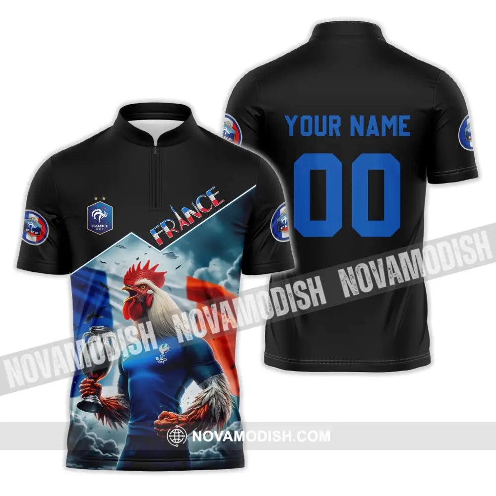Unisex Shirt - Custom Name And Number Euro 2024 French Chicken Shirt Zipper Polo Shirt / S T-shirt