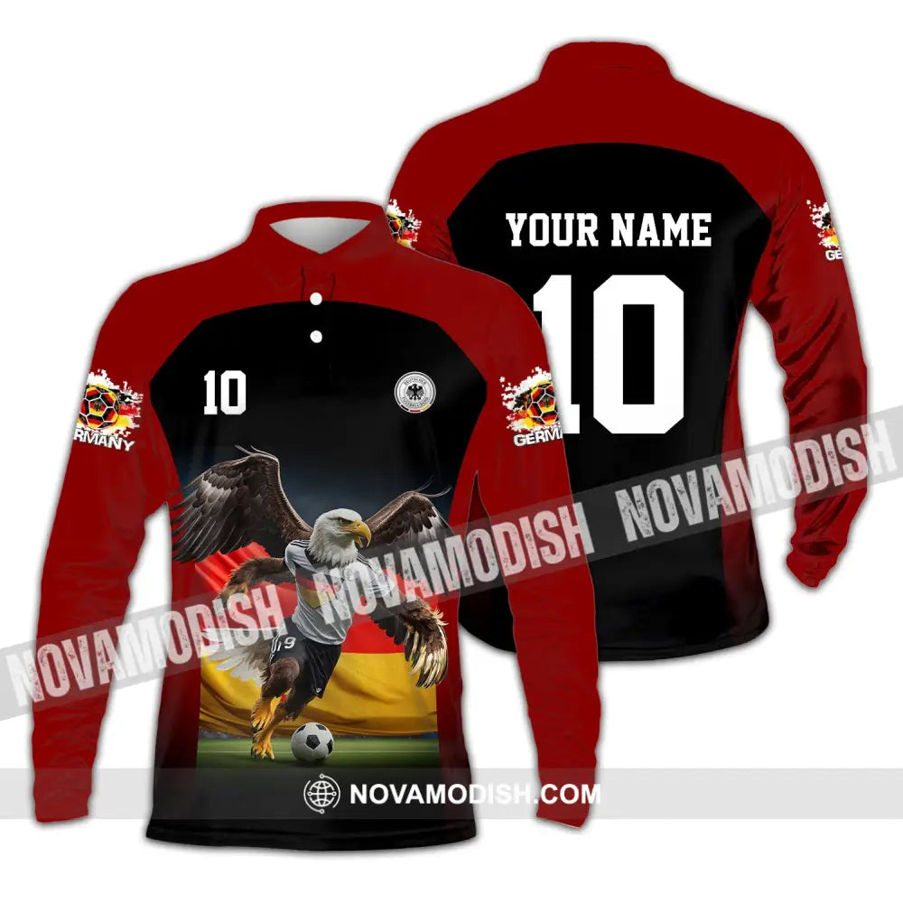 Unisex Shirt - Custom Name And Number Euro 2024 German Eagle Shirt Long Sleeve Polo / S T-shirt