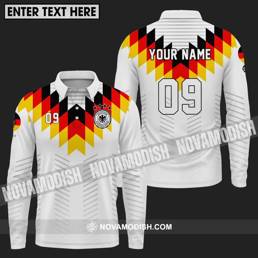 Unisex Shirt - Custom Name And Number Shirt Euro 2024 Germany National Team Flag Color Long Sleeve Polo / S T-shirt