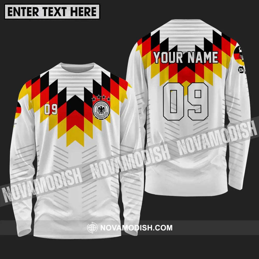 Unisex Shirt - Custom Name And Number Shirt Euro 2024 Germany National Team Flag Color Long Sleeve Shirt / S T-shirt