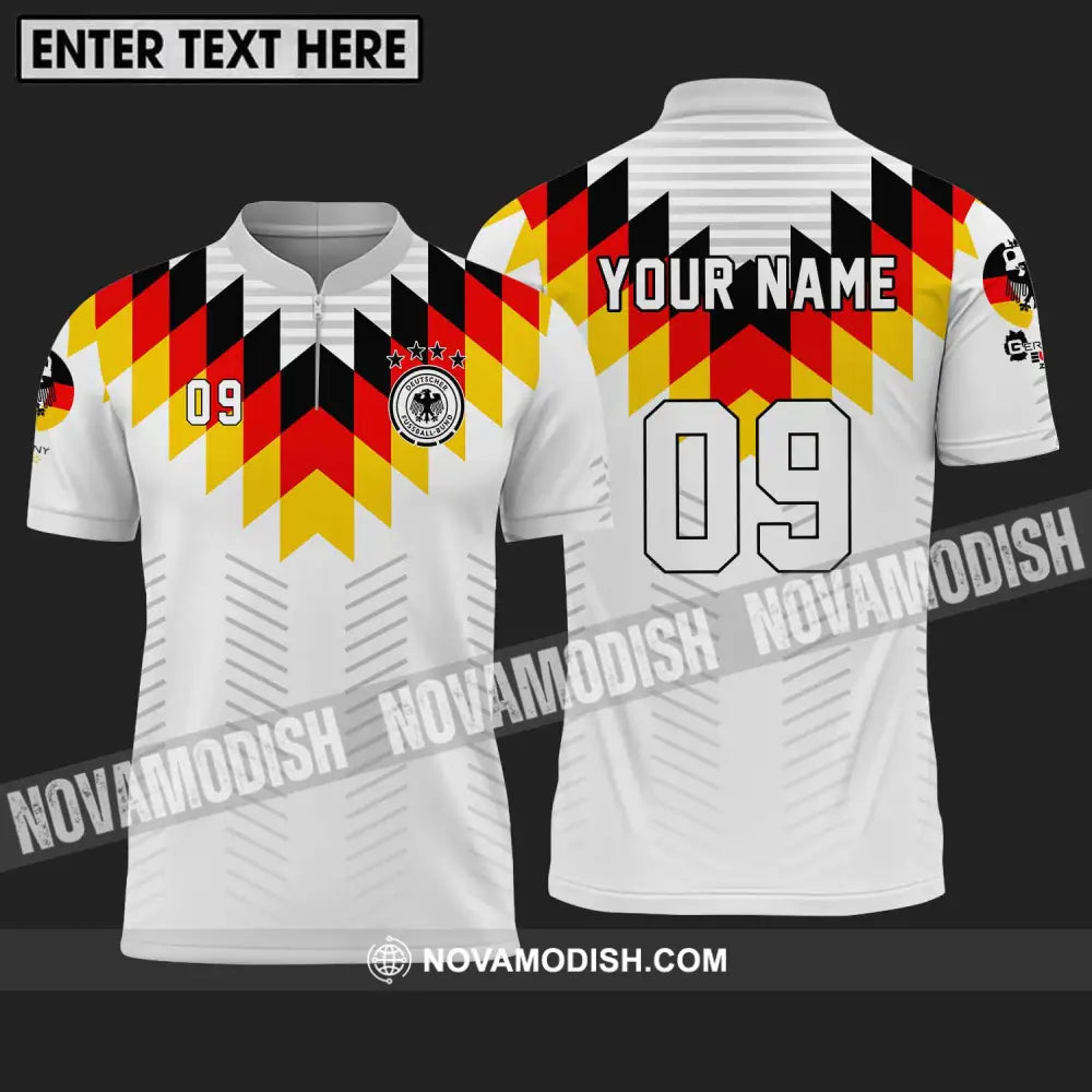 Unisex Shirt - Custom Name And Number Shirt Euro 2024 Germany National Team Flag Color Zipper Polo Shirt / S T-shirt