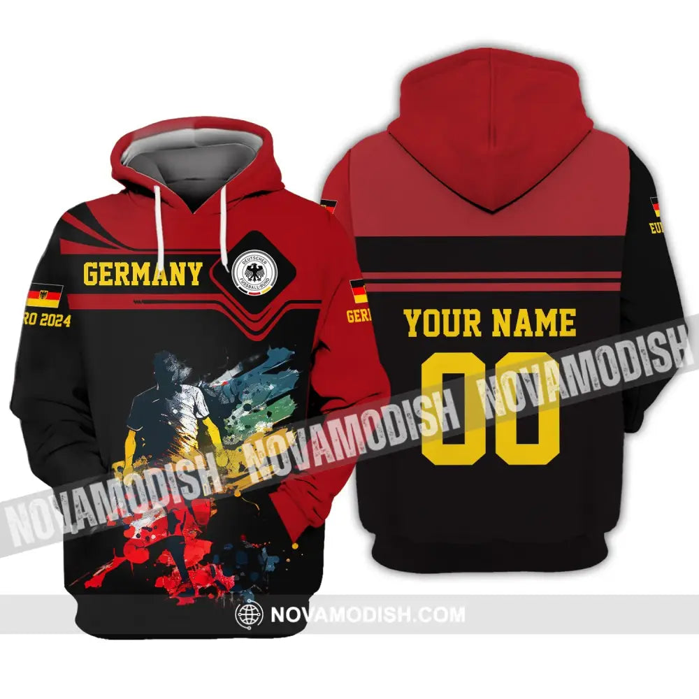 Unisex Shirt - Custom Name And Number Shirt Euro 2024 Germany Team Black And Red Hoodie / S T-shirt