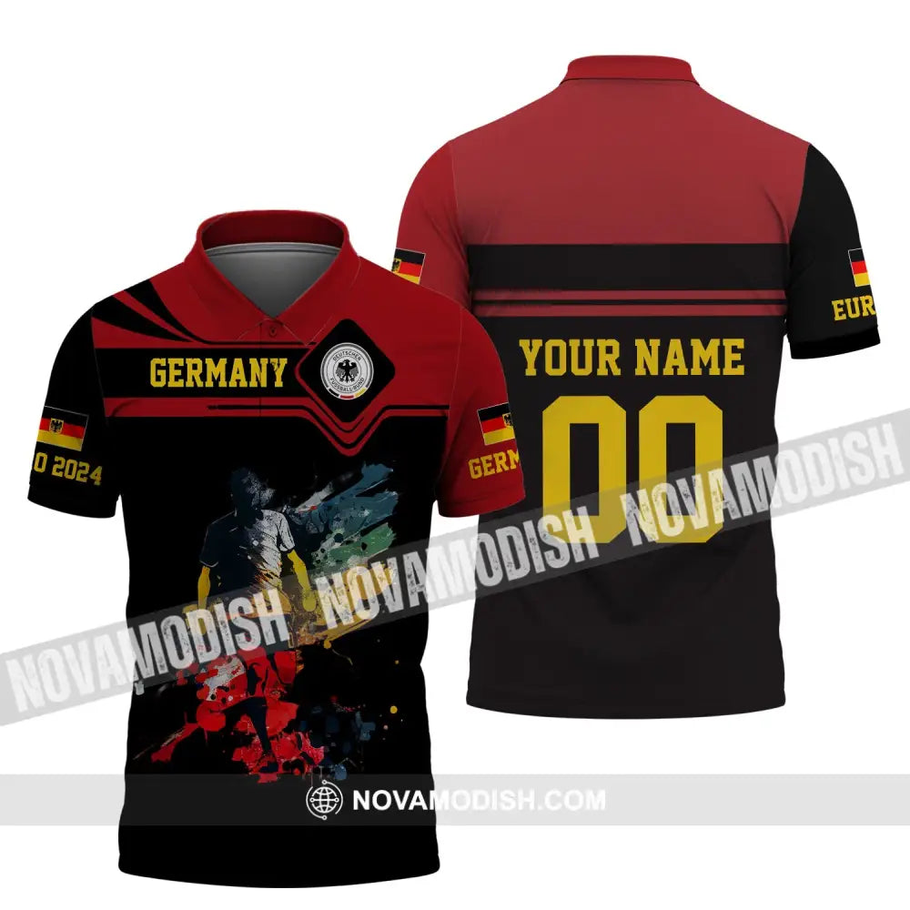 Unisex Shirt - Custom Name And Number Shirt Euro 2024 Germany Team Black And Red Polo Shirt / S T-shirt