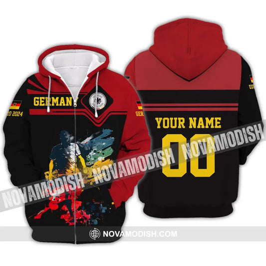 Unisex Shirt - Custom Name And Number Shirt Euro 2024 Germany Team Black And Red Zipper Hoodie / S T-shirt