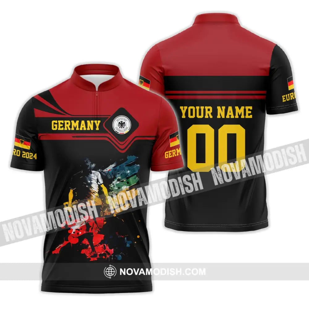 Unisex Shirt - Custom Name And Number Shirt Euro 2024 Germany Team Black And Red Zipper Polo Shirt / S T-shirt