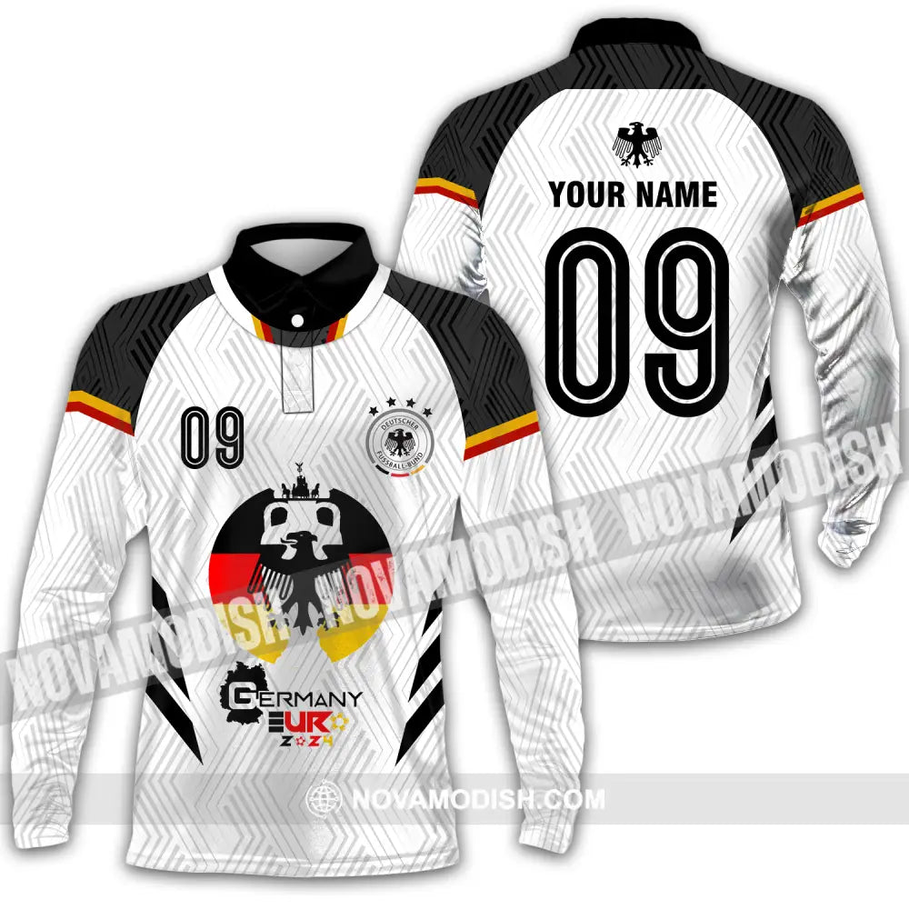 Unisex Shirt - Custom Name And Number Euro 2024 Shirt Germany Team Logo Long Sleeve Polo / S T-shirt