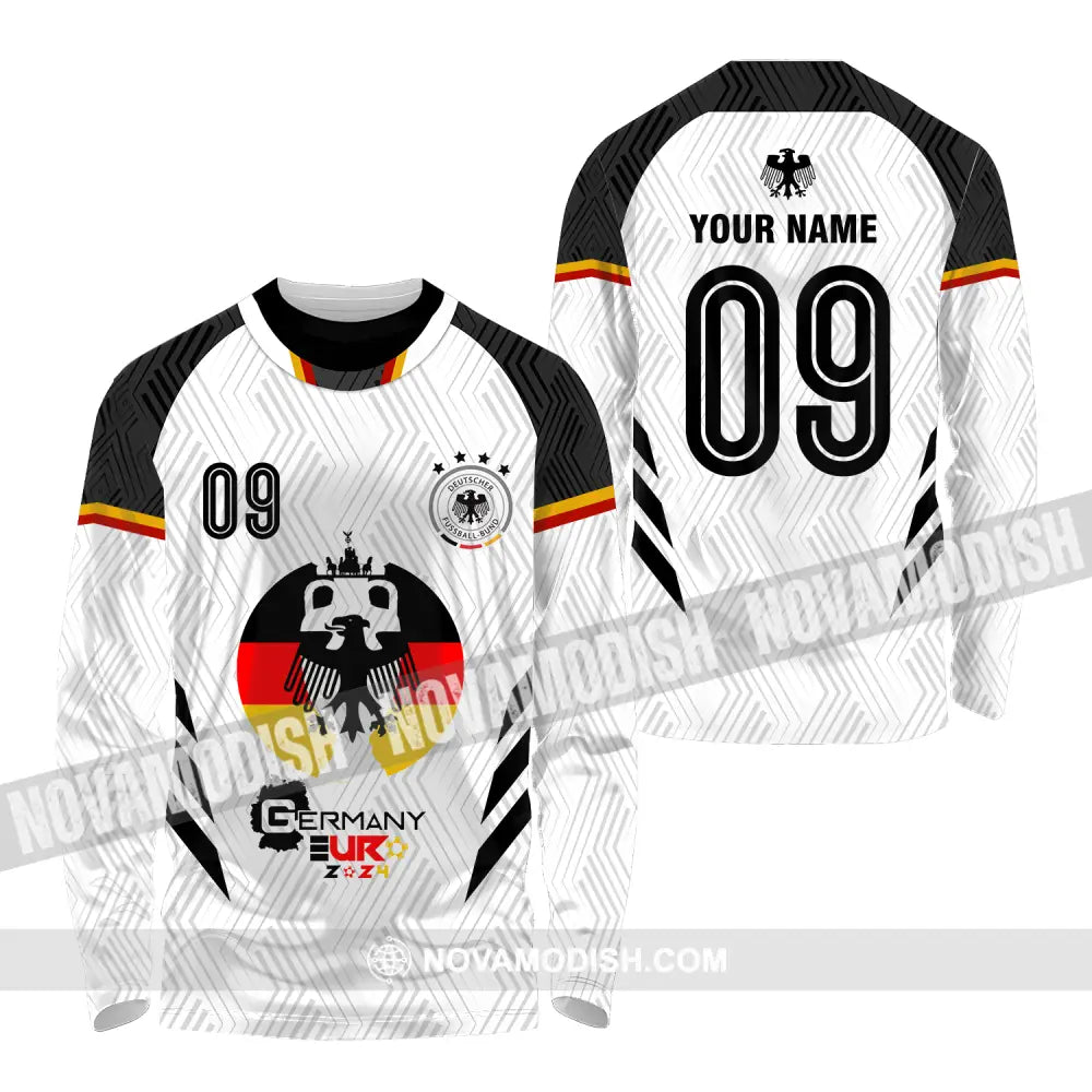 Unisex Shirt - Custom Name And Number Euro 2024 Shirt Germany Team Logo Long Sleeve Shirt / S T-shirt