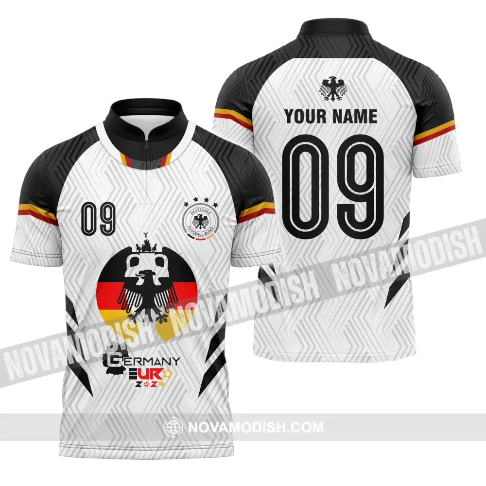 Unisex Shirt - Custom Name And Number Euro 2024 Shirt Germany Team Logo Zipper Polo Shirt / S T-shirt