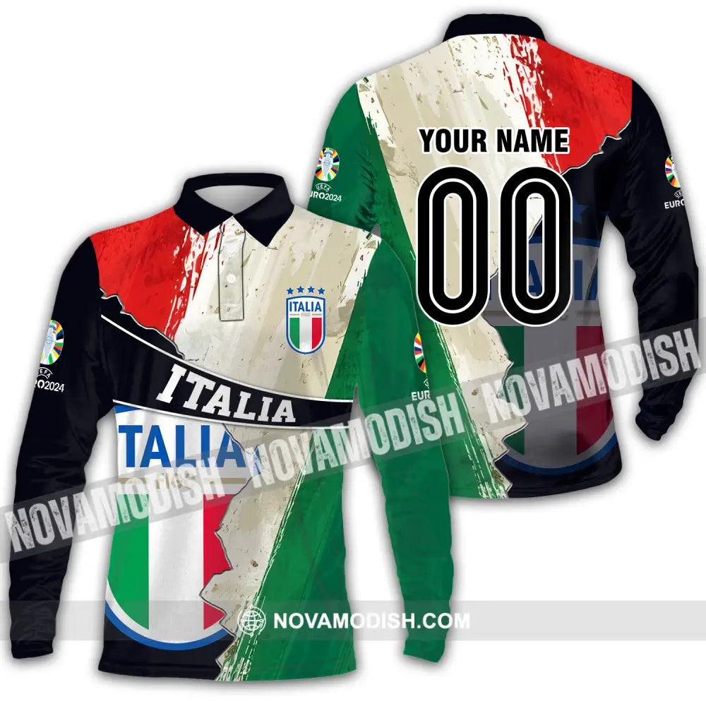 Unisex Shirt - Custom Name And Number Euro 2024 Shirt Italia Long Sleeve Polo / S T-shirt