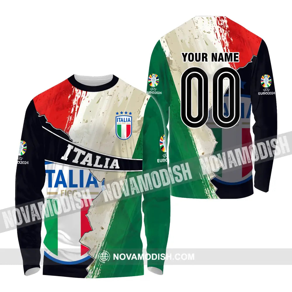 Unisex Shirt - Custom Name And Number Euro 2024 Shirt Italia Long Sleeve Shirt / S T-shirt