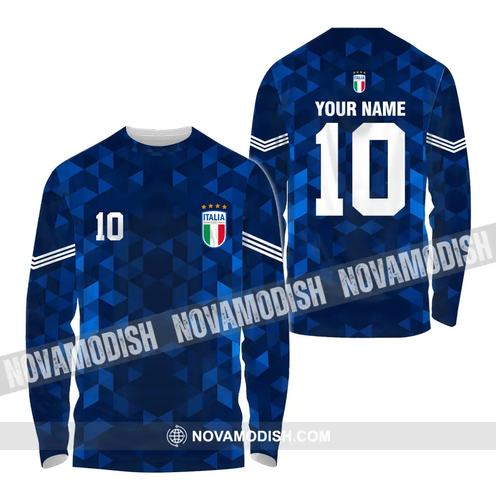 Unisex Shirt - Custom Name And Number Euro 2024 Shirt Italia National Team Blue Long Sleeve Shirt / S T-shirt