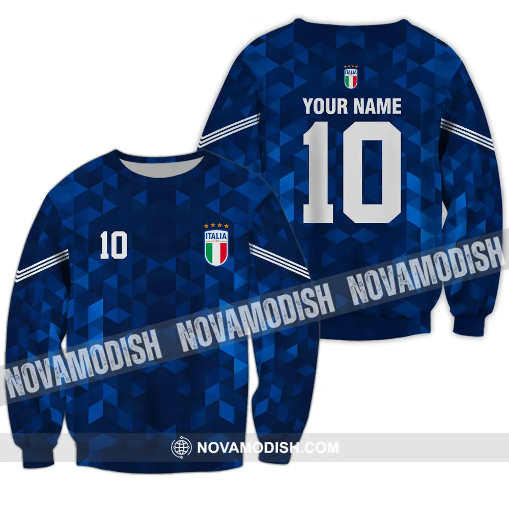 Unisex Shirt - Custom Name And Number Euro 2024 Shirt Italia National Team Blue Long Sleeve / S T-shirt