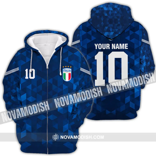 Unisex Shirt - Custom Name And Number Euro 2024 Shirt Italia National Team Blue Zipper Hoodie / S T-shirt
