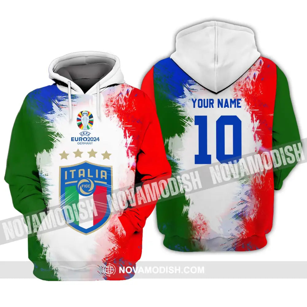 Unisex Shirt - Custom Name And Number Euro 2024 Italia National Team Flag Color Shirt Hoodie / S T-shirt