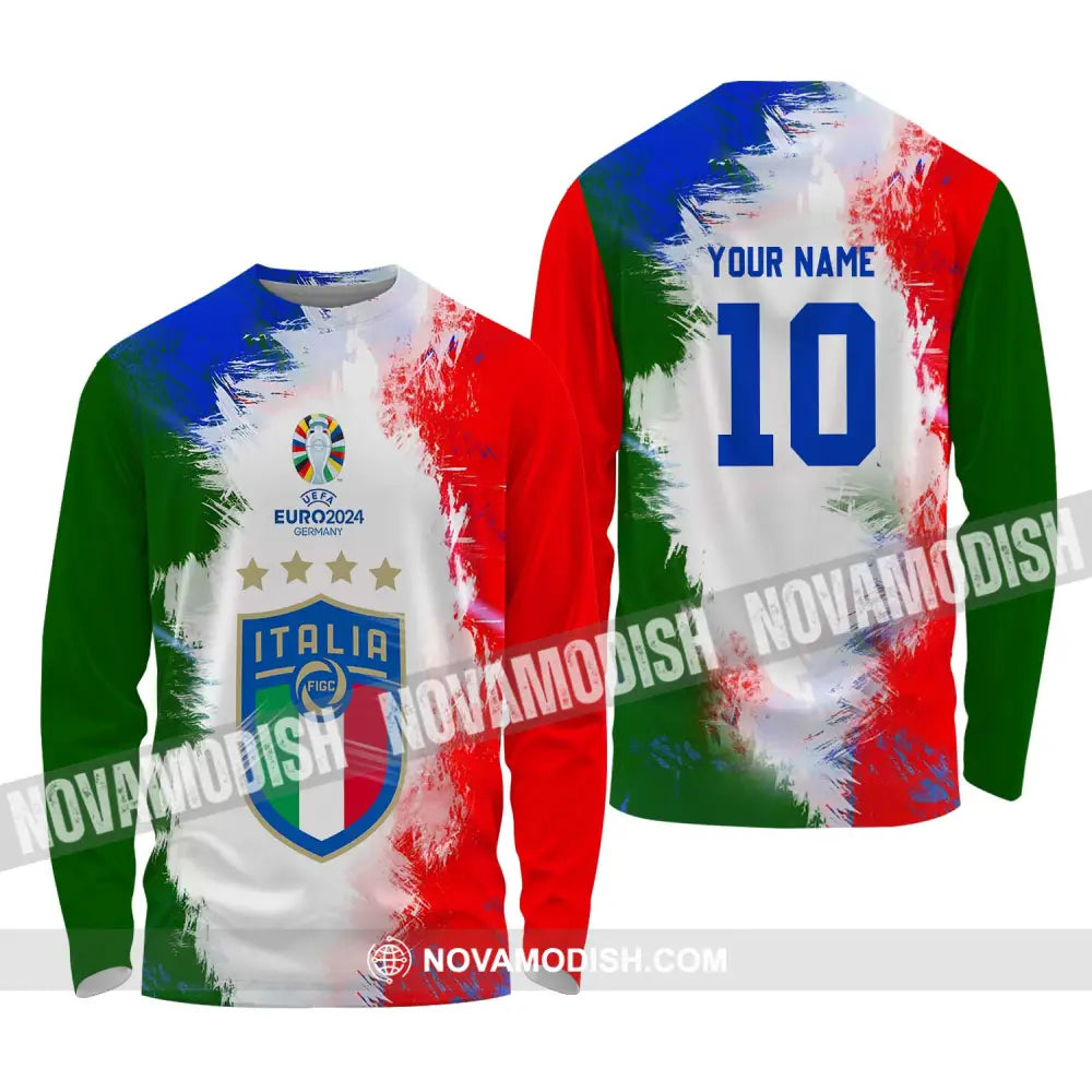 Unisex Shirt - Custom Name And Number Euro 2024 Italia National Team Flag Color Shirt Long Sleeve Shirt / S T-shirt