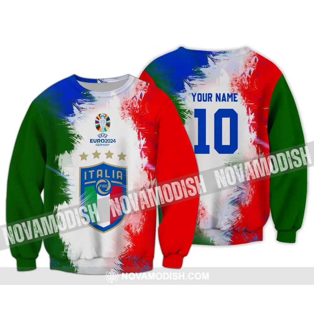 Unisex Shirt - Custom Name And Number Euro 2024 Italia National Team Flag Color Shirt Long Sleeve / S T-shirt