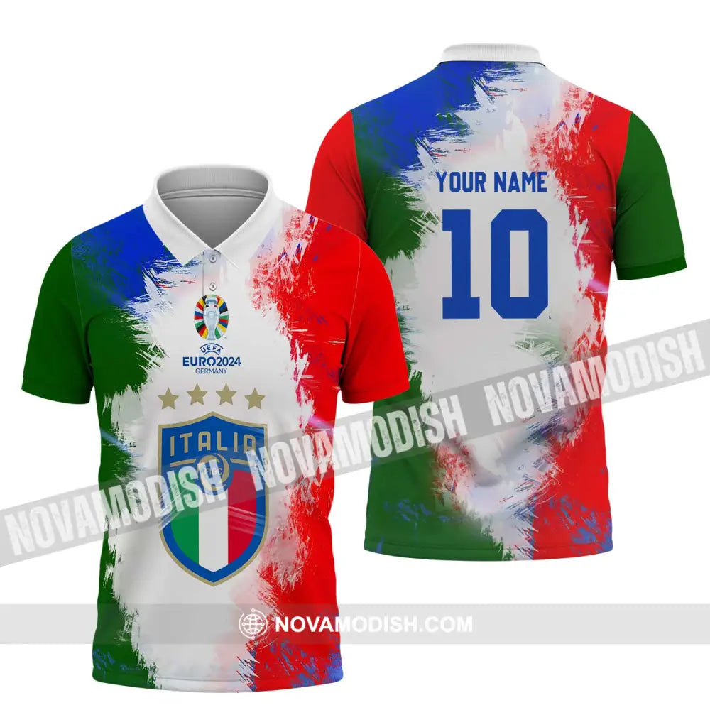 Unisex Shirt - Custom Name And Number Euro 2024 Italia National Team Flag Color Shirt Polo Shirt / S T-shirt