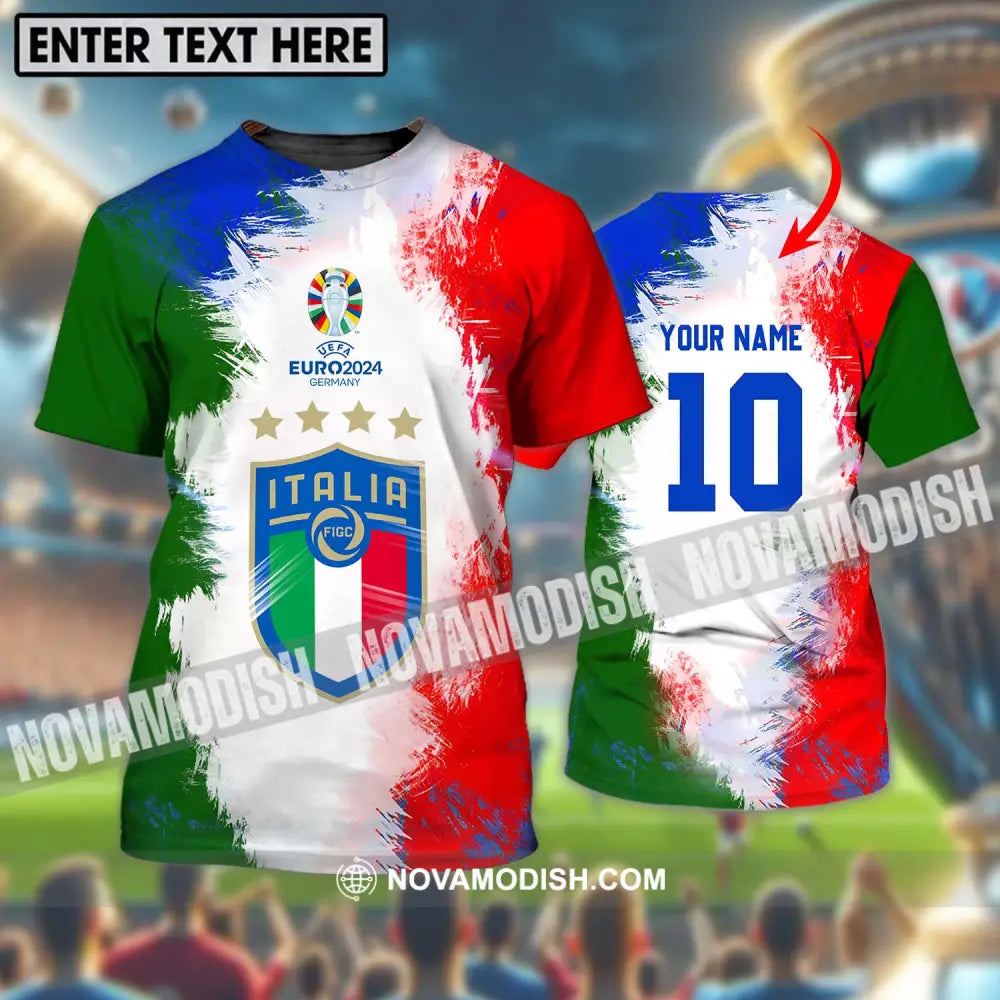Unisex Shirt - Custom Name And Number Euro 2024 Italia National Team Flag Color Shirt T-shirt