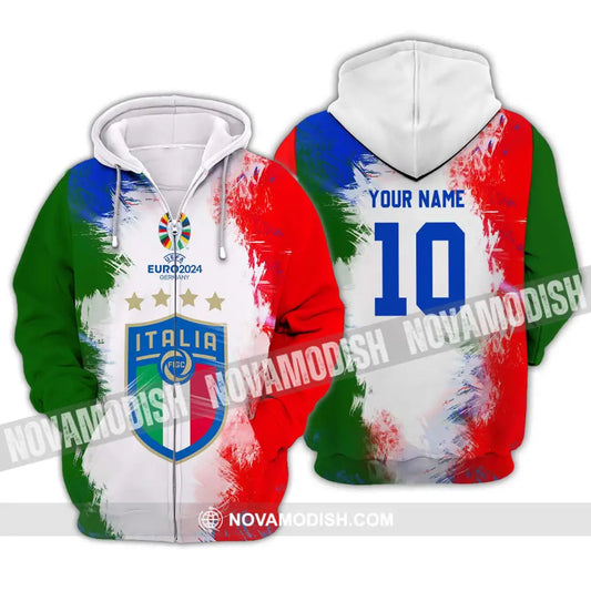 Unisex Shirt - Custom Name And Number Euro 2024 Italia National Team Flag Color Shirt Zipper Hoodie / S T-shirt